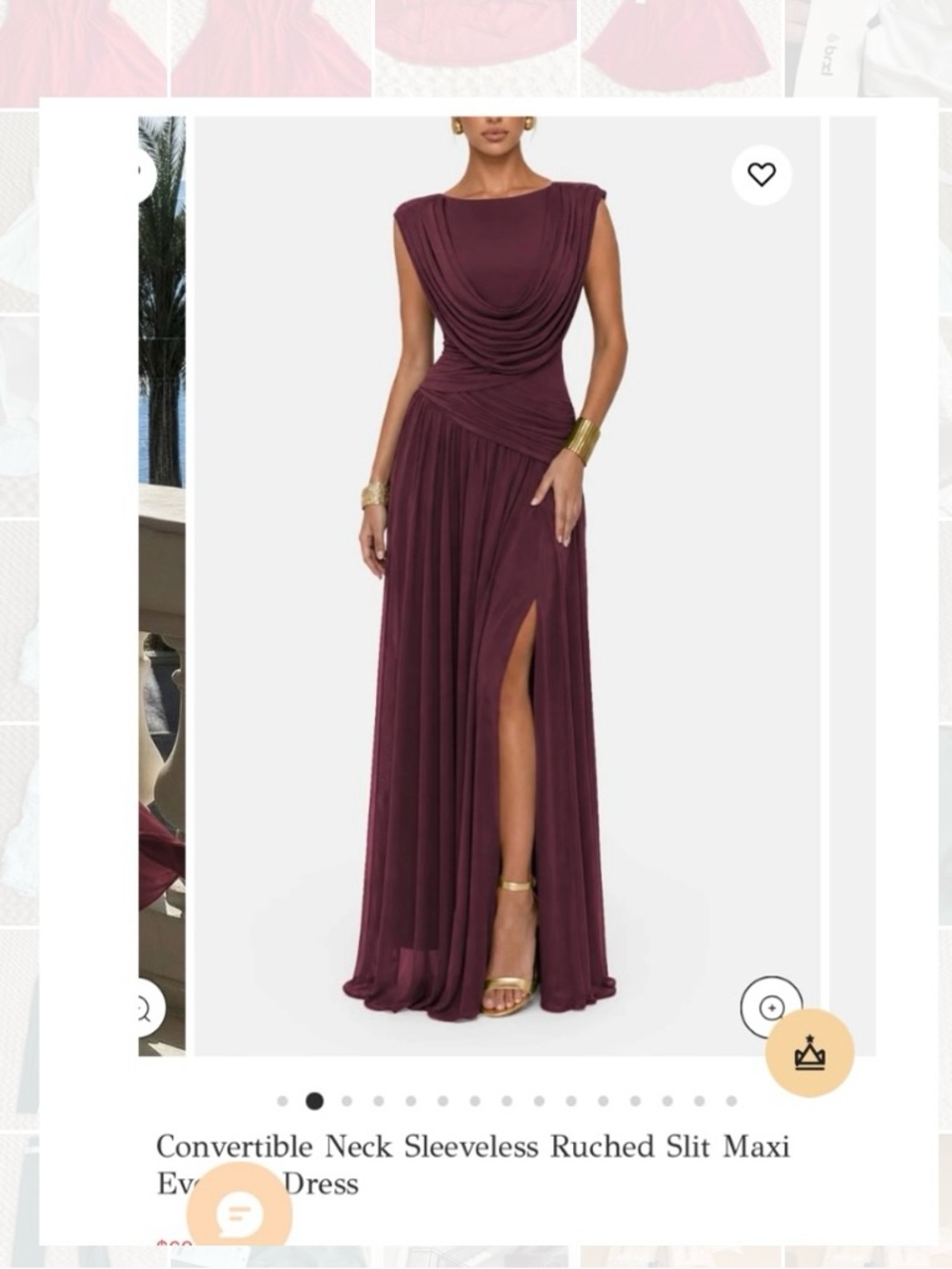 New Women Size 18 Convertible Neck Sleeveless Ruched Slit Formal  Maxi Dress